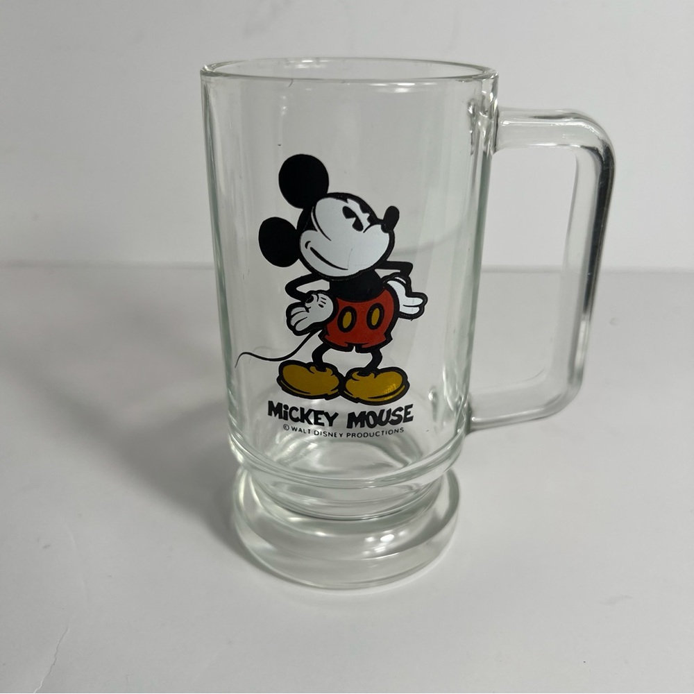 Vintage Walt Disney Productions Mickey Mouse Clear Glass Mug